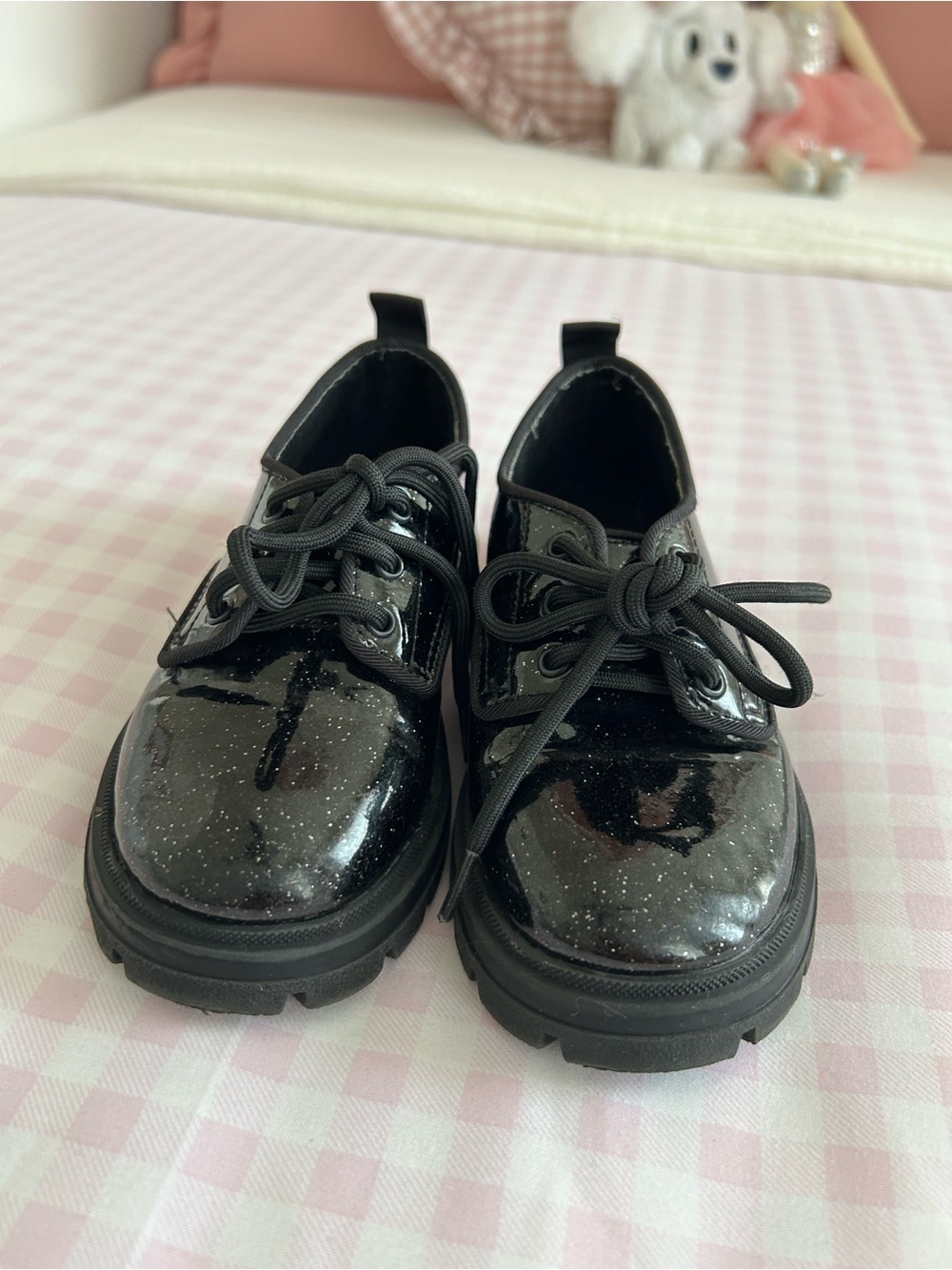Zara Kids Black Glitter Lace-Up Patent Shoes - Picture 2 of 4